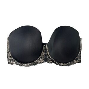Torrid 38DDD Black Strapless Push Up‎ Lace Trim Padded Bra